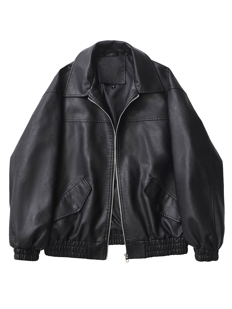 Riding Jacket Leather - Ailegogo streetwear feminino retro solto curto
