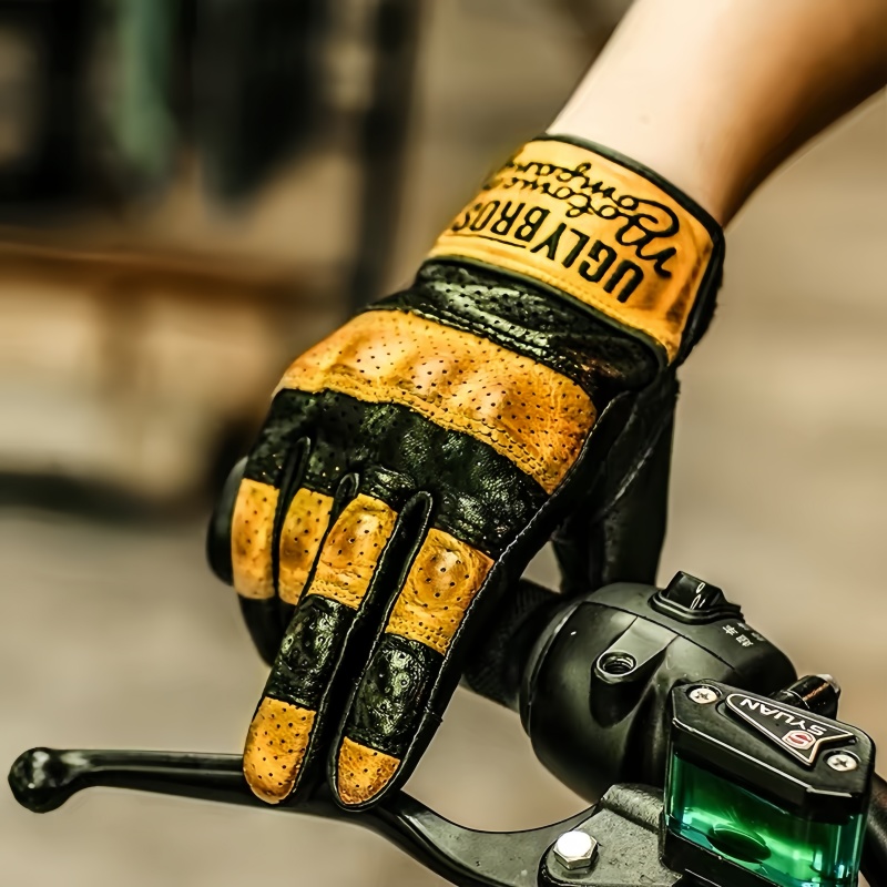 Motorcycle Gear Gloves - Uglybros Luvas unissex de couro genuíno