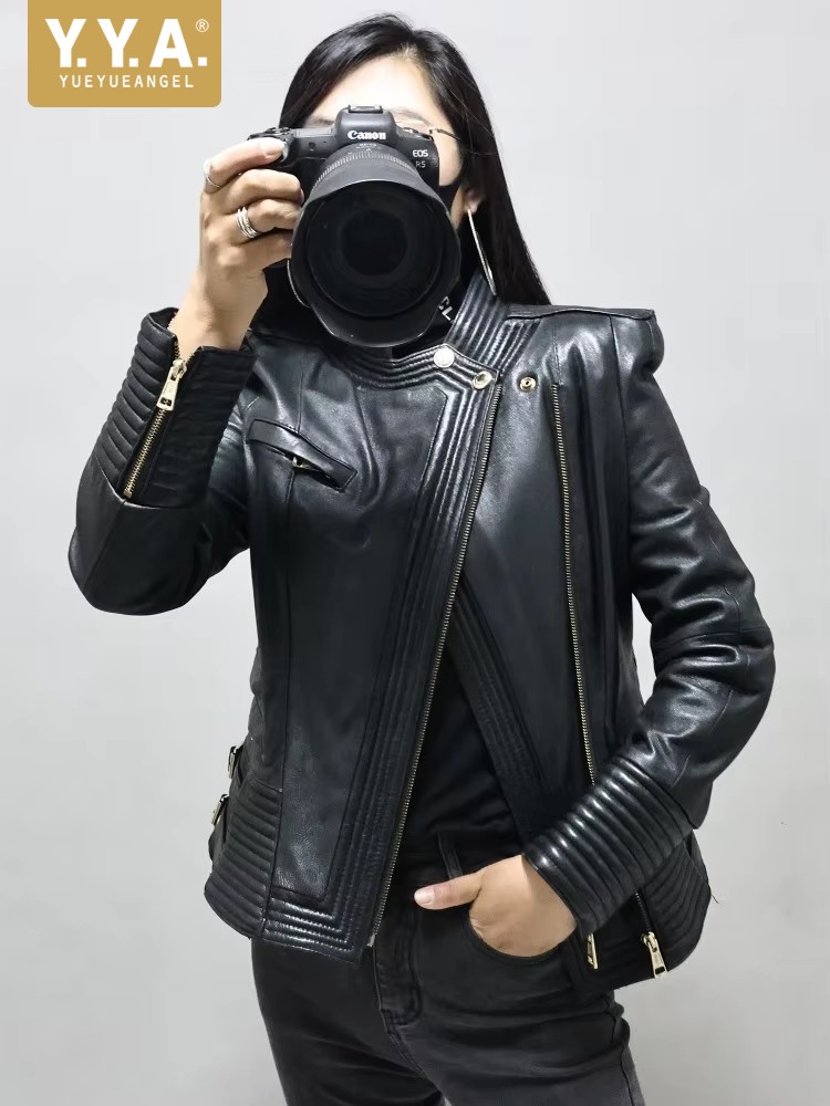 Riding Jacket Leather - Jaqueta Feminina Slim Fit de Couro
