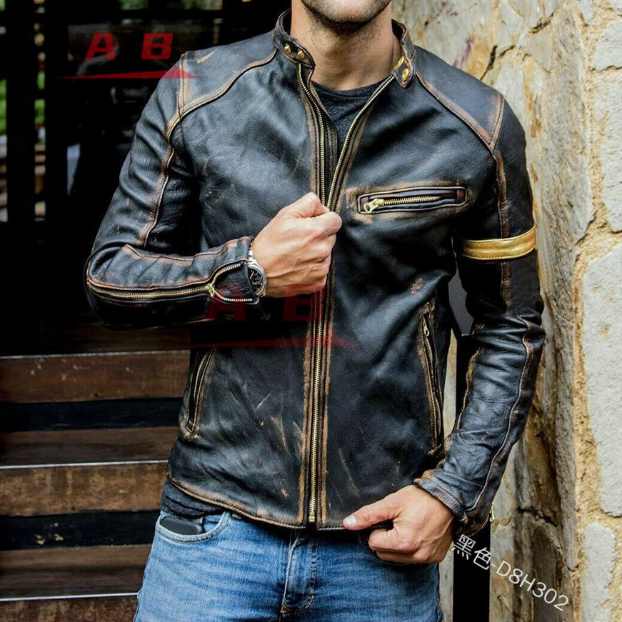 Riding Jacket Leather - Jaqueta de Couro Retro para Motocicleta,